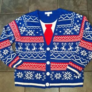 Ugly xmas sweater Mens xxl 2xl blue red snowflakes